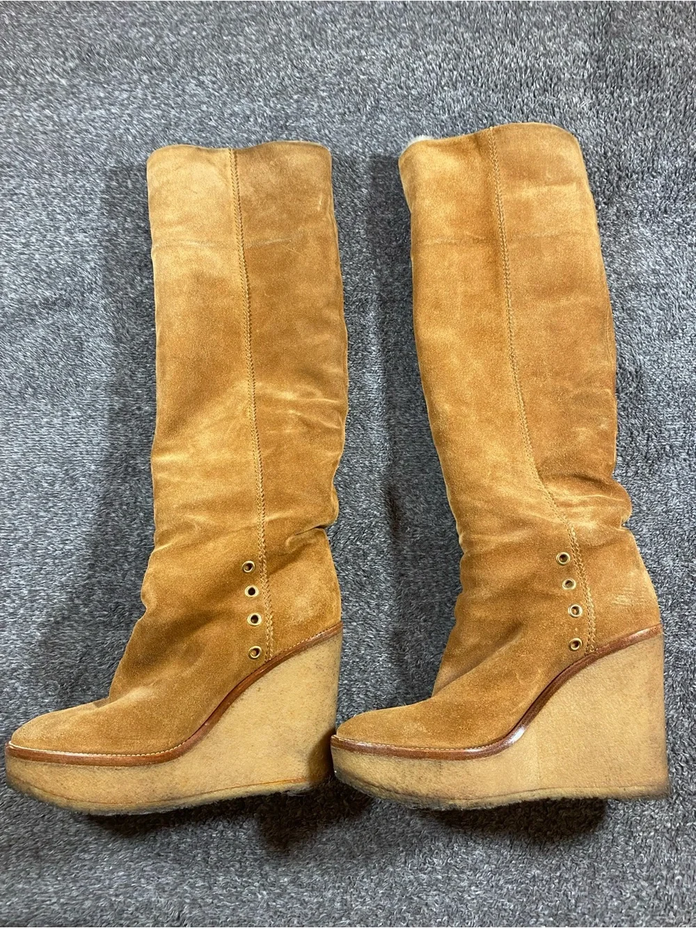 Women’s Tall Wedge Suede Boots in Tan